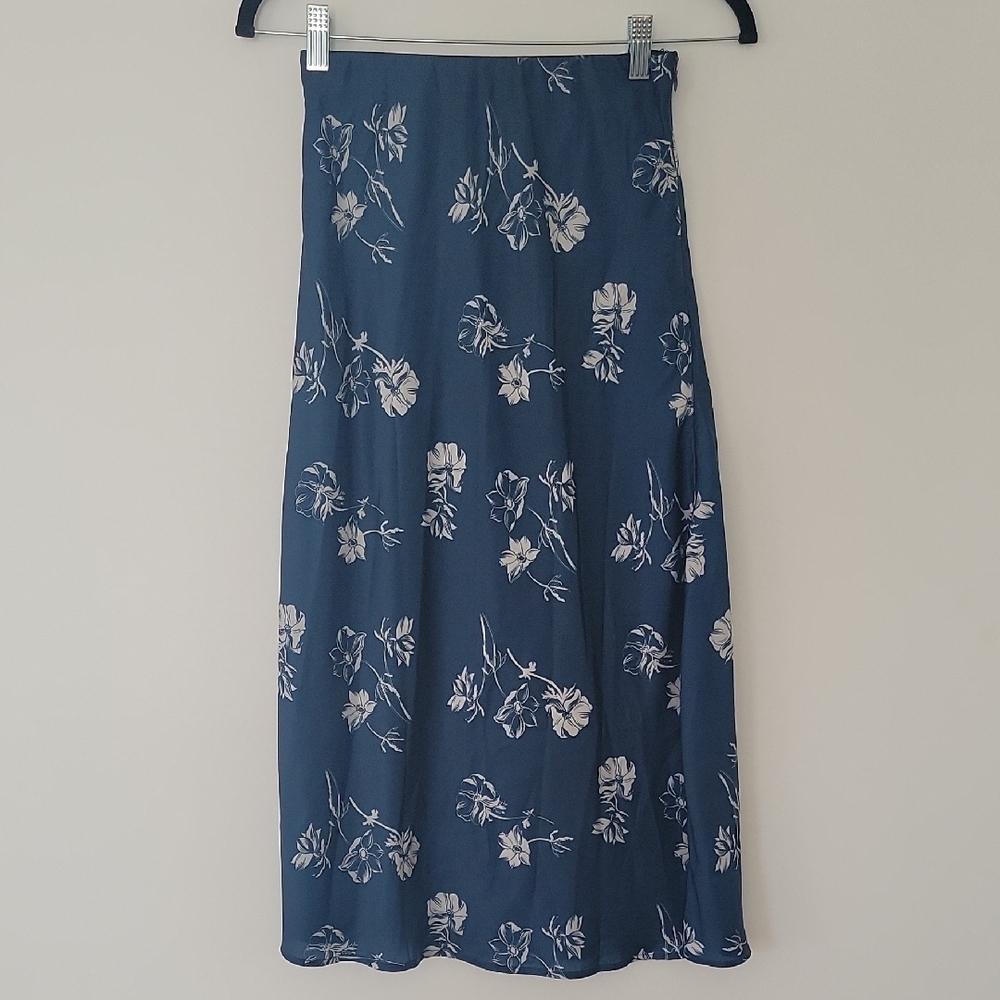 Urban Outfitters Blue Floral Satin Skirt
